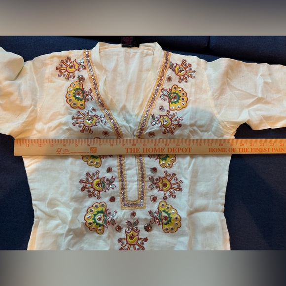 brand Indian off white embroidery Sparkle linen Tunic Top Kurta. M-36 - size 4/6 - Picture 13 of 16